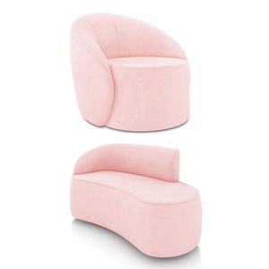 Sofá 2 Lugares Orgânico 140cm Morgan E Poltrona Lua Suede Rosa Bebê D03 - D'rossi