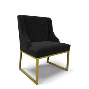 Cadeira Sala De Jantar Industrial Dourado Liz Suede Preto D03 - D'rossi