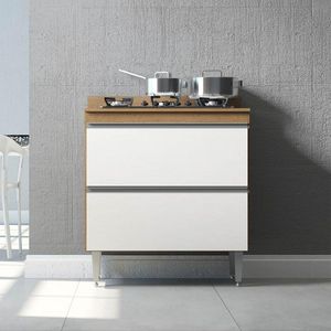 Balcão Sabrina Para Cozinha 2 Gvts 80x88cm Mdp Menu Móveis Avelã Branco