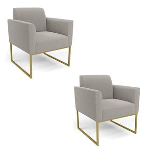 Poltrona Sala Estar Industrial Dourado Kit 2 Marisa Bouclê Cinza D03 - D'rossi