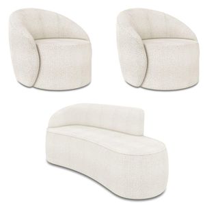 Sofá 3 Lugares Orgânico 180cm Morgan E 2 Poltronas Lua Bouclê Off White D03 - D'rossi