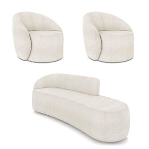 Sofá 4 Lugares Orgânico 220cm Morgan E 2 Poltronas Lua Bouclê Off White D03 - D'rossi