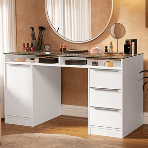 Escrivaninha Penteadeira 136cm 1 Porta 3 Gavetas Tampo de Vidro Branco Madesa