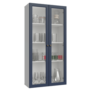 Cristaleira Suspensa 70 cm 2 Portas de Vidro Branco/Azul Vik Madesa