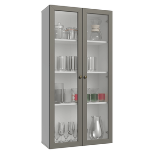 Cristaleira Suspensa 70 cm 2 Portas de Vidro Branco/Cinza Vik Madesa