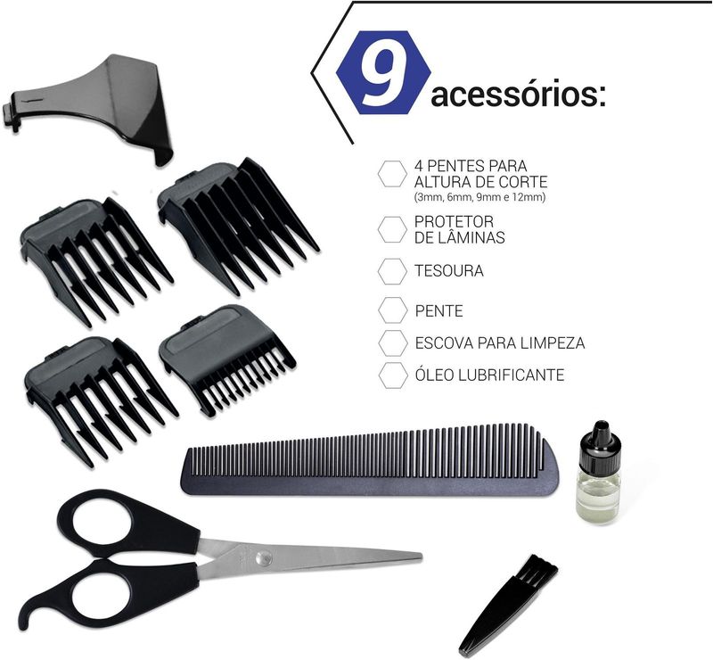 Cortador de Cabelos Philco PCR12CR Skull Pro Chrome 9 Em 1 Preto 110V