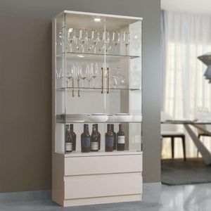 Cristaleira Moderna De Vidro Com Led - Diamante-off White- Mavau Móveis