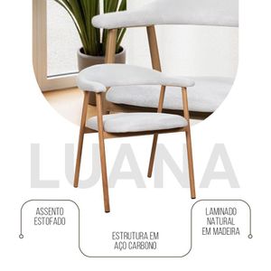 Kit 6 Cadeiras De Jantar Luana Estrutura Aço Carbono Laminado Natural Com Estofado Linho Cru