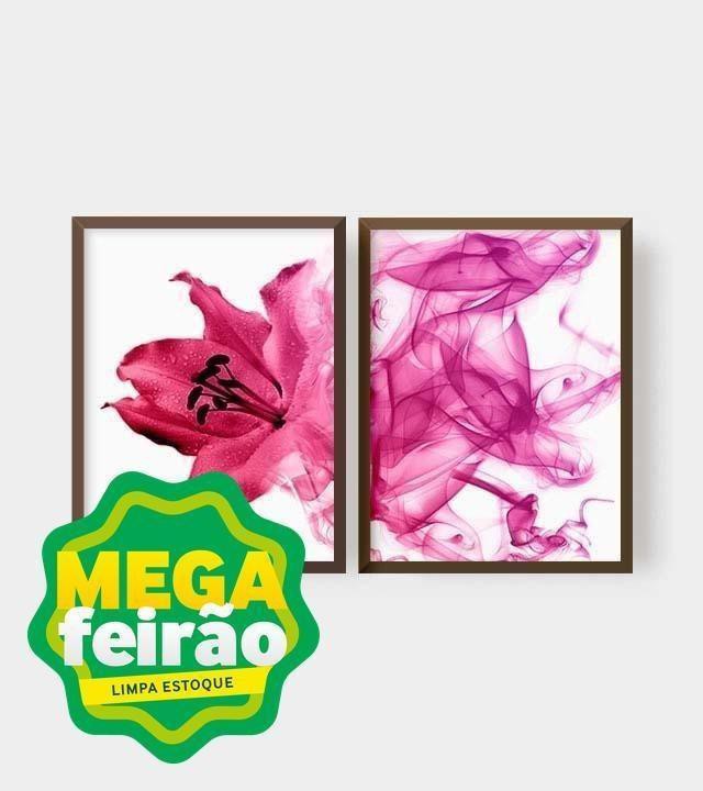 Quadro Decorativo Floral Abstrato Rosa Illuminato Kit com 2 Unidades-ns_170520_1