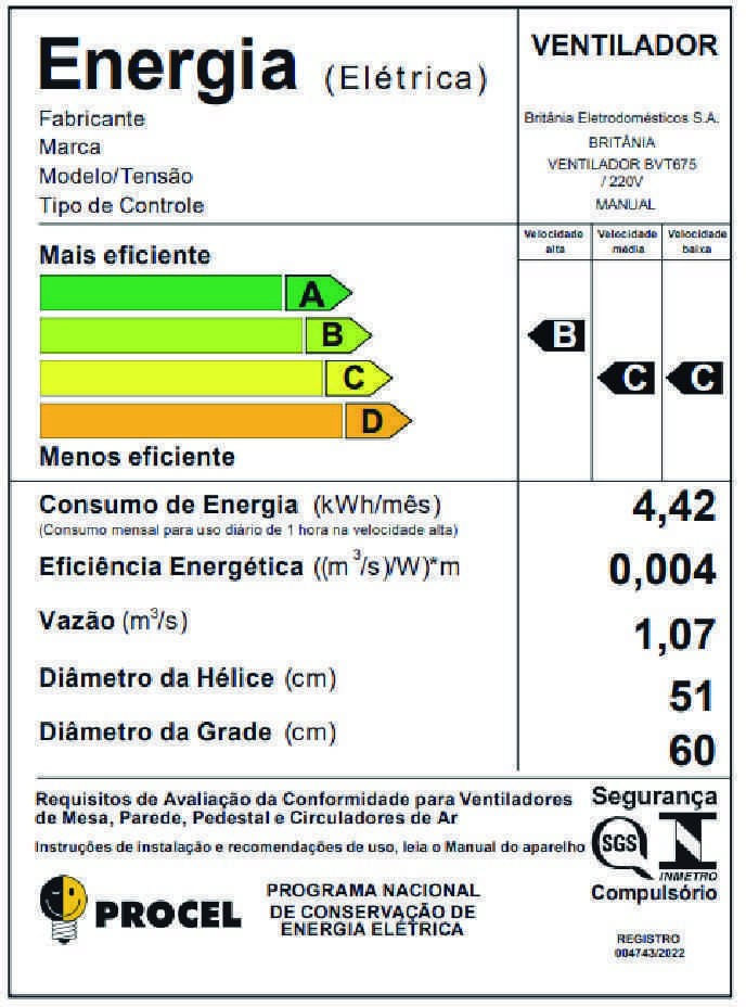 Ventilador De Parede Britânia 60cm BVT675 220v Preto-ns_223372_5