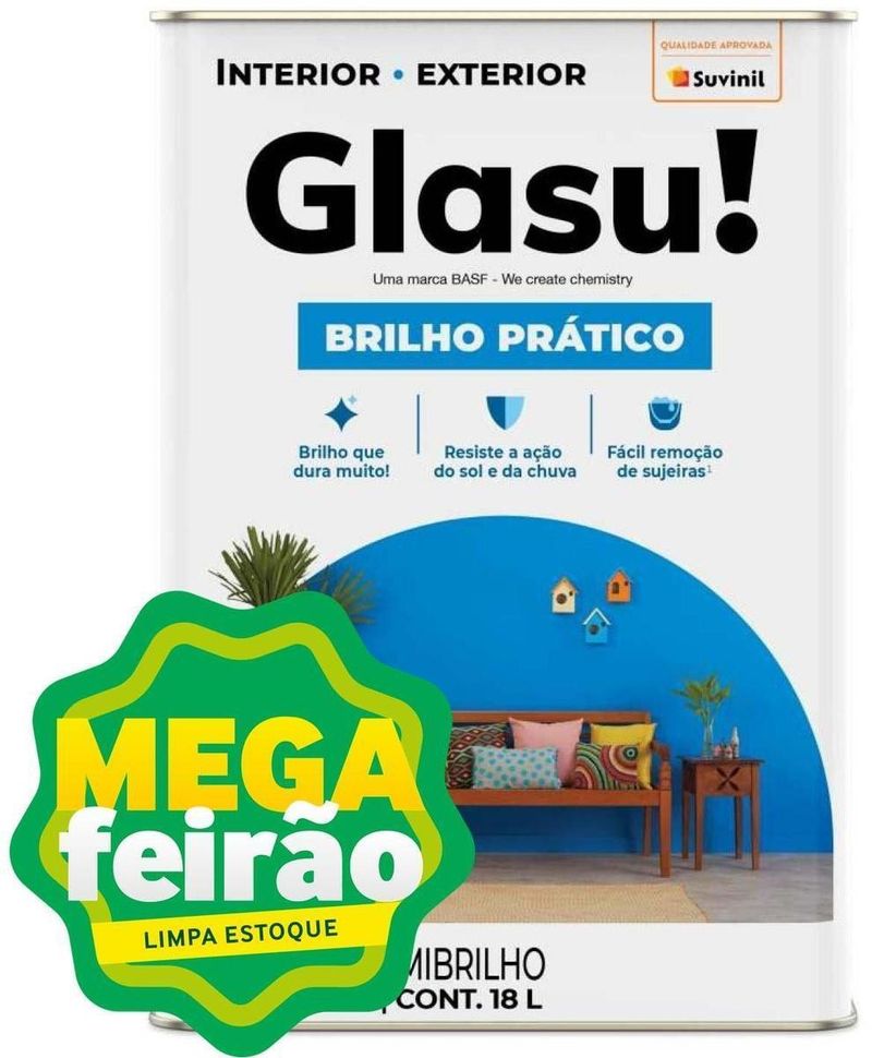 Tinta Acrílica Glasurit Prática Brilhante Lavável Semi Brilho Marfim 18L-ns_149678_1