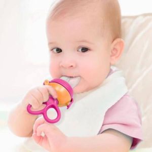 Kit Chupeta para Frutas e Colher de Silicone Flexível Bebê +6m Introdução Alimentar Buba Rosa