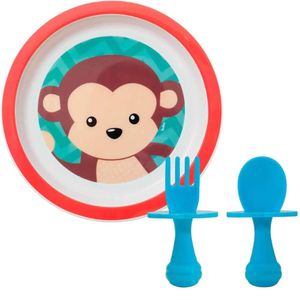 Kit Prato para Bebê 21cm Talheres para  Introdução Alimentar Colher e Garfo Treinamento Buba
