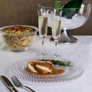 Jogo 4 Pratos Rasos Pearl Cristal 28cm Mesa Posta Wolff Transparente com Borda