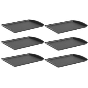 Kit 6 Bandejas para Servir 34x23,5cm Plástico Preto Uno Coza Buffet Lanchonete Self Service