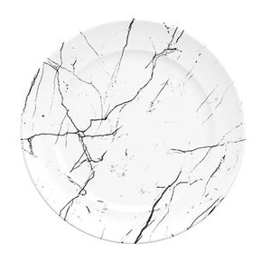 Prato de Sobremesa Porcelana Germer Raso Redondo 20,5cm Nero Mármore Branco