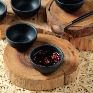 Kit 60 Ramekins 50ml Cerâmica Molheira Orgânico Preto Matte Porto Brasil Restaurante