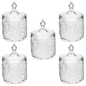 Kit 5 Potiches de Cristal com Tampa Palmeiras Lyor 10x15cm Bomboniere Decorativo Lembrancinha