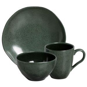 Jogo Prato Fundo Caneca e Bowl Cerâmica Orgânica Verde Arauc