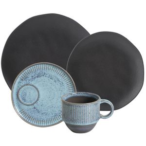 Jogo de Jantar 16 Peças Cerâmica Prato Raso Sobremesa Xícara com Pires Porto Brasil Mesa Posta