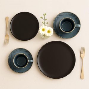 Jogo de Jantar 16 Peças Cerâmica Prato Raso Sobremesa Xícara com Pires Porto Brasil Mesa Posta