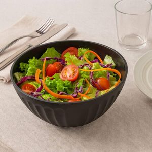 Kit 6 Saladeiras Tigela Redonda Plástico Preto 1L 18x7,5cm