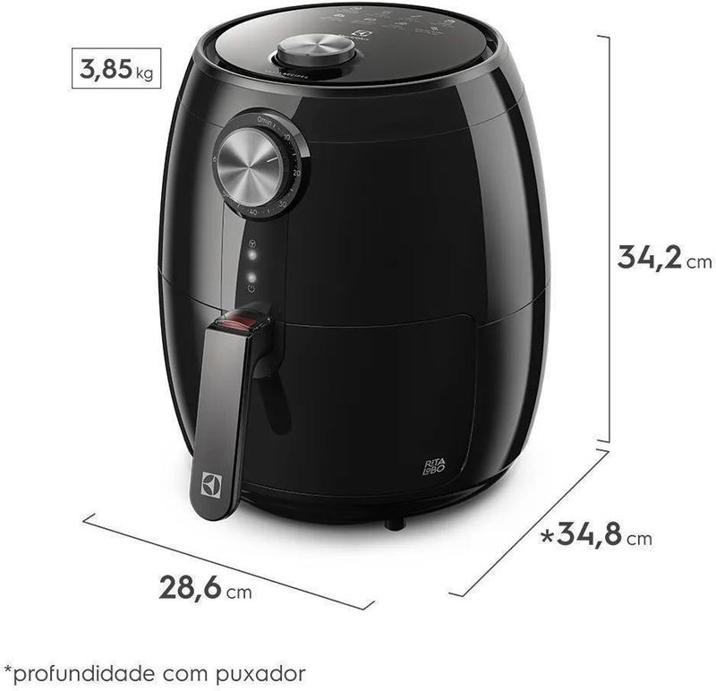 Fritadeira Elétrica / Air Fryer Electrolux Rita Lobo 3,2 Litros Efficient EAF15 Preto 1400W 220V-ns_195238_3