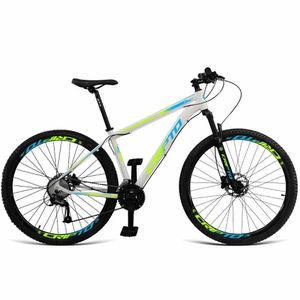 Bicicleta Aro 29 Cripto 24 Marchas Freios Disco E Suspensão - 21" Branco-verde E Azul